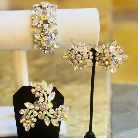 Juliana D&E AB Rhinestone Set Bracelet Earrings Brooch Vintage Jewelry